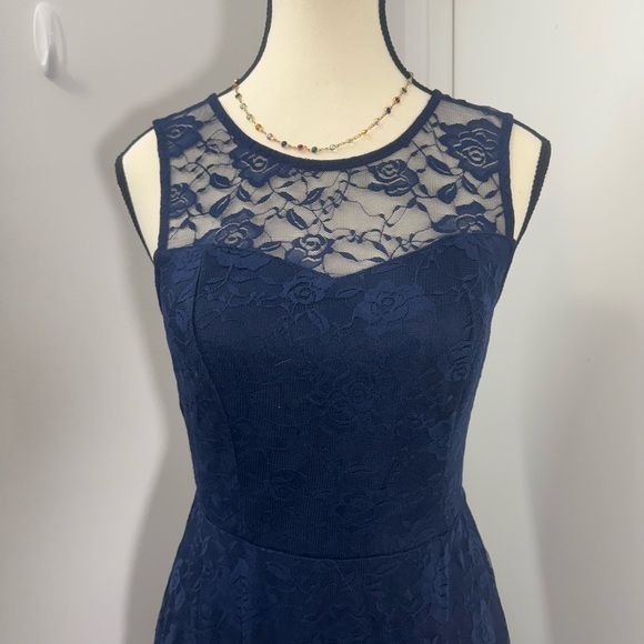 Dressystar Women's Lace Dress Midi Navy Blue Sleeveless Round Neck Layered S - Picture 3 of 10